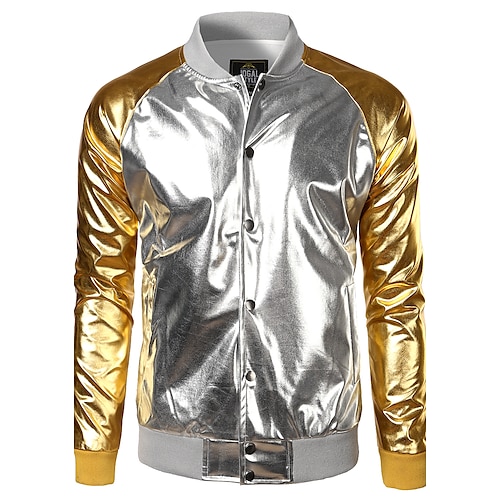

Men's Jacket Daily Shirt Collar Jacket Outerwear Color Block Silver Gold / Winter / Long Sleeve / Spring / Fall / Winter
