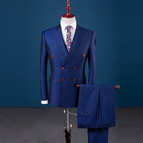 

Men's Suits Daily Work Simple Solid Colored Rayon Men's Suit Blue / Black - Peter Pan Collar / Fall / Winter / Long Sleeve / Plus Size / Patchwork