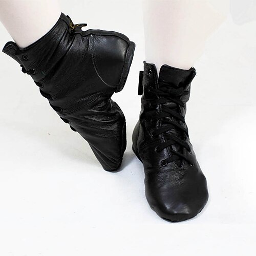 

Women's Jazz Shoes Ballroom Shoes Line Dance Practice Flat Boots Flat Heel Elastic Black