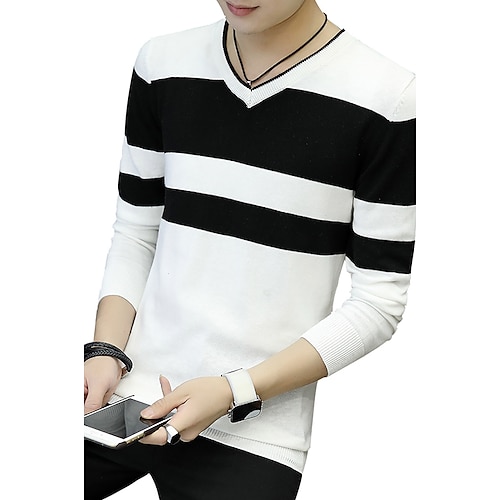 

Men's Pullover Solid Colored Streetwear Long Sleeve Plus Size Regular Sweater Cardigans V Neck Fall Spring White Black Red / Sports / Work