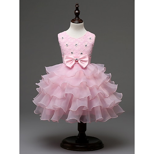 

Kids Little Girls' Dress Solid Colored Flower Party Holiday Sequins Bow Rosy Pink Fuchsia Red Lace Tulle Sleeveless Princess Sweet Dresses Spring Summer Slim / Fall