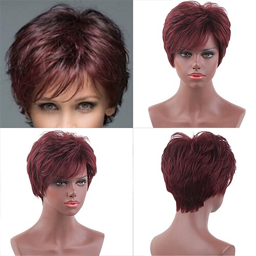 

Human Hair Blend Wig Straight Machine Made Red Daily