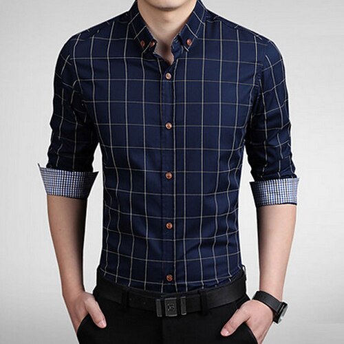 

Men's Shirt Striped Solid Colored Plus Size Standing Collar Daily Long Sleeve Tops Streetwear White Wine Navy Blue / Fall / Summer