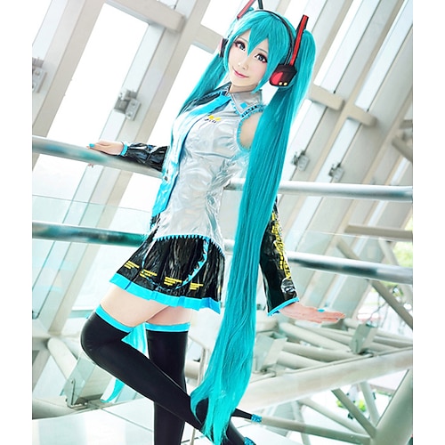Vocaloid Miku Cosplay Wigs Women's With 2 Ponytails 48 inch Heat Resistant Fiber Anime Wig