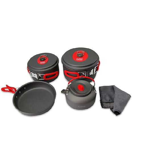 

ALOCS Camping-kogegrej Camping-kogekeddel Indstiller 5pcs silica Gel Hård Aluminium til 3-4 personer udendørs Campering & Vandring Picnic