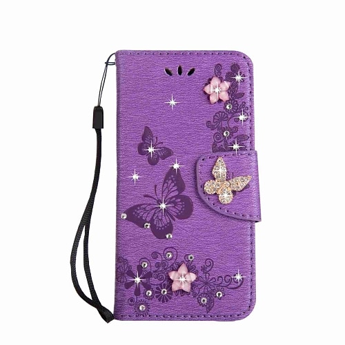 

telefone Capinha Para Samsung Galaxy Capa Proteção Completa A3 A5 A7 (2017) Carteira Porta-Cartão Com Strass Borboleta Rígida Couro PU