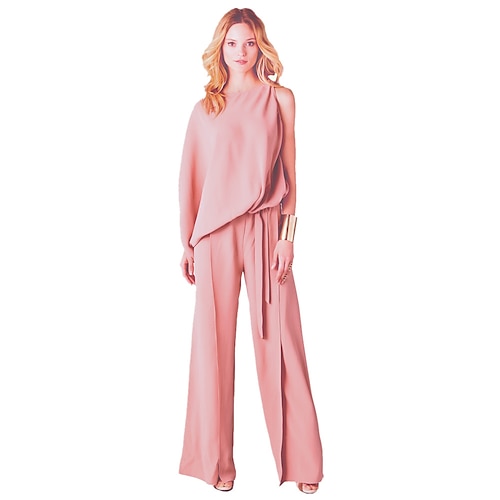 

Women's Jumpsuit Solid Colored Round Neck Daily Wide Leg 3/4 Length Sleeve Flare Cuff Sleeve Pink S M L Spring / Plus Size