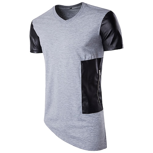 

Men's T shirt Color Block Round Neck Daily Going out Short Sleeve Tops Cotton White Black Gray / Fall / Summer