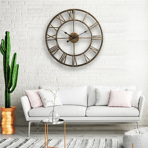 Wall Clock, 20'' Round Centurian Classic Metal Wrought Iron Roman Numeral Style Home Decor Analog Metal Clock 50cm*50cm