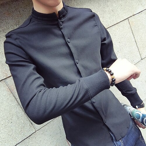 

Men's Shirt Solid Colored Turtleneck Daily Going out Long Sleeve Tops Chinoiserie Black Navy Blue