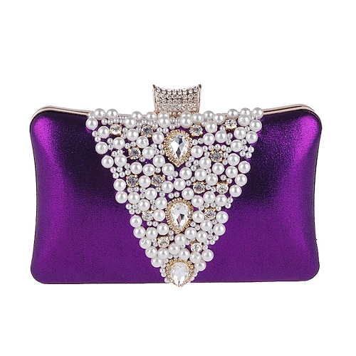 

Women's Wedding Bags Handbags Evening Bag PU Leather Polyester Rhinestone Pearls Party Wedding Event / Party Black Purple Silver Gold