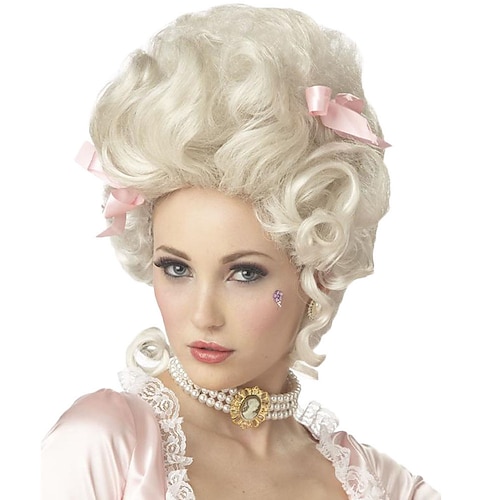 brølende 20'er paryk cosplay paryk syntetisk paryk cosplay paryk marie antoinette krøllet 18. århundrede paryk mellemlang hvid syntetisk hår kvinders californiens hvid