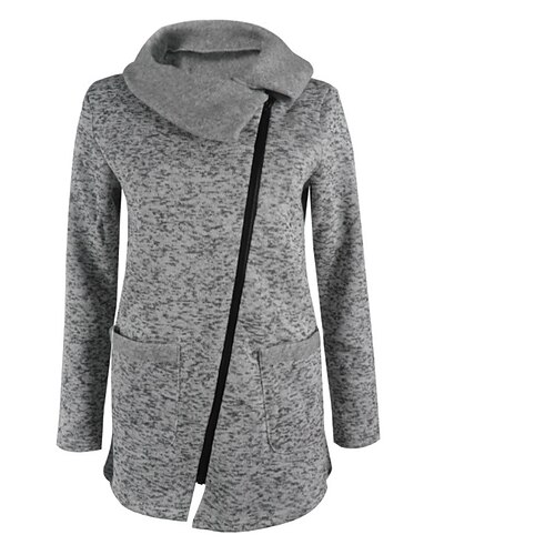 

Women's Coat Going out Work Fall Winter Regular Coat Notch lapel collar Sophisticated Jacket Long Sleeve Solid Colored Gray