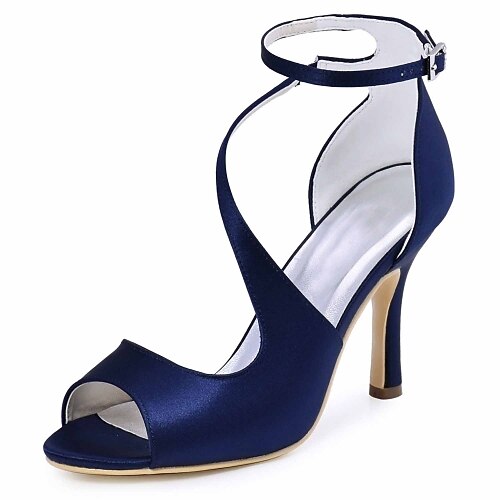 

Women's Wedding Shoes Wedding Party & Evening Ankle Strap Heels Wedding Sandals Bridal Shoes Bridesmaid Shoes Summer High Heel Ankle Strap Heel Peep Toe Basic Elastic Fabric Solid Colored Black Dark