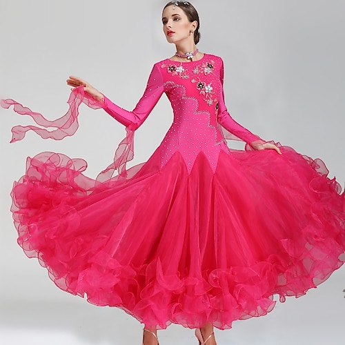 

Ballroom Dance Dress Crystals / Rhinestones Women's Performance Long Sleeve Spandex Polyester