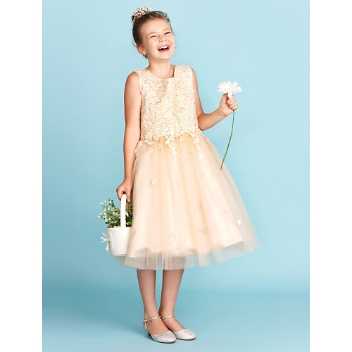 

Princess Knee Length Jewel Neck Lace Junior Bridesmaid Dresses&Gowns With Bow(s) Wedding Party Dresses 4-16 Year