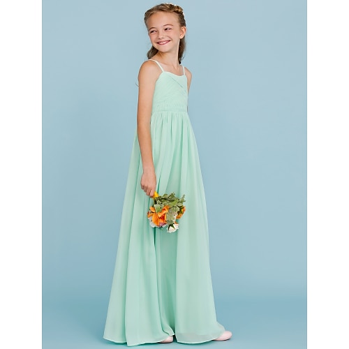 

Princess Floor Length Spaghetti Strap Chiffon Junior Bridesmaid Dresses&Gowns With Criss Cross Wedding Party Dresses 4-16 Year