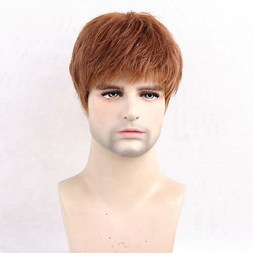 

Human Hair Blend Wig Short Straight Short Hairstyles 2020 Straight Side Part Machine Made Men's Natural Black #1B Medium Auburn#30
