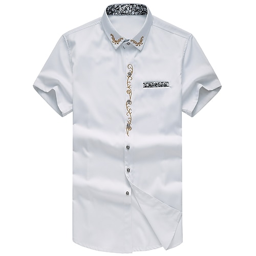 

Men's Shirt Embroidery Solid Colored Plus Size Shirt Collar Daily Work Embroidered Short Sleeve Slim Tops White Black Wine / Summer