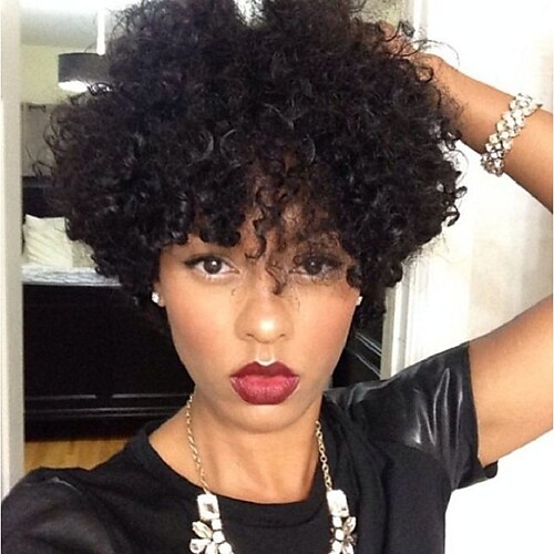 Συνθετικές Περούκες Σγουρά Kinky Curly Kinky Σγουρό Σγουρά Περούκα Κοντό Μαύρο Συνθετικά μαλλιά Γυναικεία Περούκα αφροαμερικανικό στυλ Για μαύρες γυναίκες Μαύρο