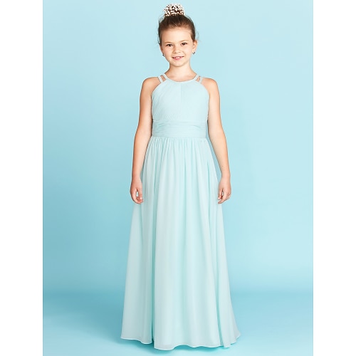 

Princess Floor Length Jewel Neck Chiffon Junior Bridesmaid Dresses&Gowns With Wedding Party Dresses 4-16 Year