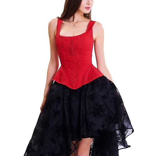 

Corset Women's Red Cotton Corset Dresses Lace Up Floral