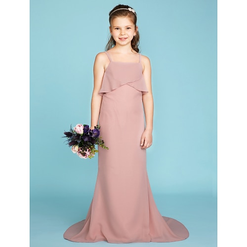 

Sheath / Column Sweep / Brush Train Spaghetti Strap Chiffon Junior Bridesmaid Dresses&Gowns With Wedding Party Dresses 4-16 Year