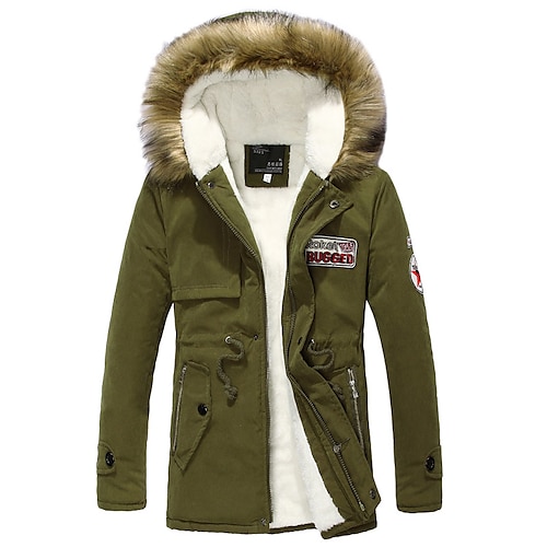 

Men's Winter Jacket Winter Coat Parka Padded Daily Going out Solid Colored Outerwear Clothing Apparel Army Green Khaki Black / Cotton / Long Sleeve / Regular Fit / Hooded / Hooded