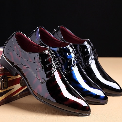 British Style Men's Flower Print Shoes Lace Up Patent Leather High Heel Brogue 