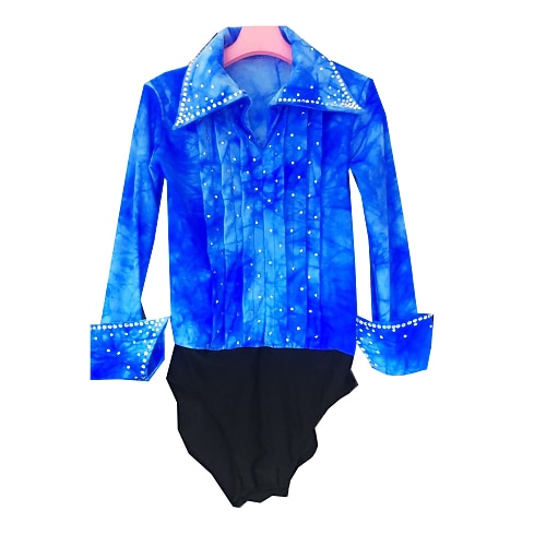 

Figure Skating Top Men's Boys' Ice Skating Outfits Azure Spandex High Elasticity Competition Skating Wear Handmade Long Sleeve Ice Skating Figure Skating
