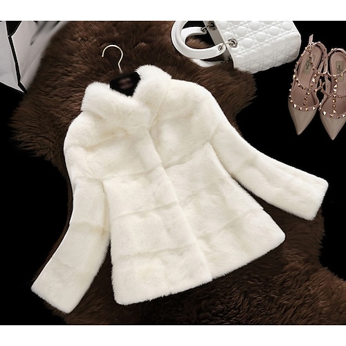 

Women's Fur Coat Going out Fall Winter Short Coat Stand Collar Jacket Long Sleeve Solid Colored Fur Trim Purple Blushing Pink White