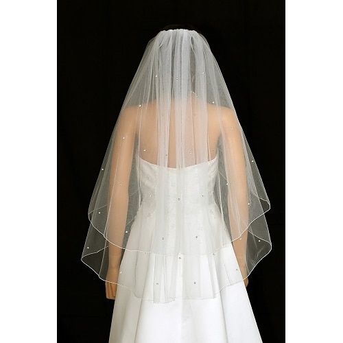 

Two-tier Wedding Veil Blusher Veils / Fingertip Veils with Rhinestone / Ruched Tulle / Angel cut / Waterfall