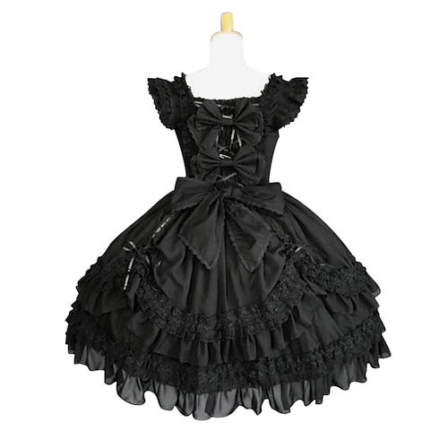 Gothic Lolita Lolita Vacation Dress Dress Women's Pure Color Japanese Cosplay Costumes Plus Size Customized Black Ball Gown Solid Colored Butterfly Sleeve Sleeveless