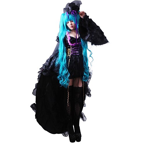 Inspirado por Vocaloid Miku Vídeo Juego Disfraces de cosplay Vestidos / Sombrero / Gorra Un Color Manga Larga Vestido Sombrero Disfraces / Satín