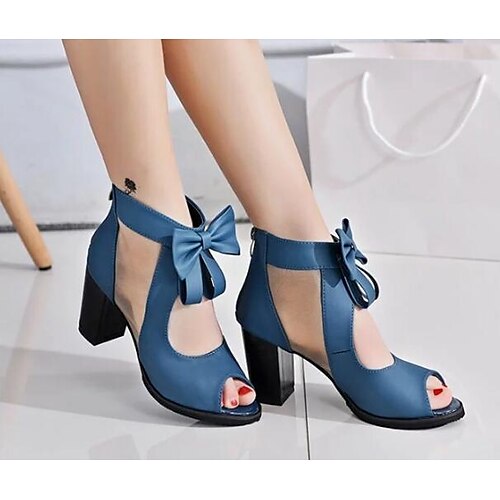 Women's Sandals Block Heel Sandals Bowknot Basic Pump Nubuck Fall Spring Black Blue