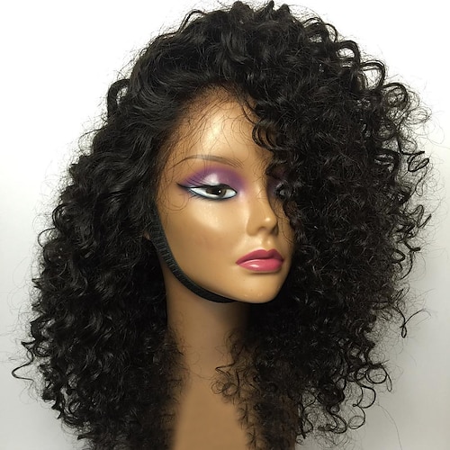 

Human Hair 13x4 Lace Front Wig Bob Layered Haircut With Bangs Brazilian Hair Kinky Curly Wig 130% Density with Baby Hair Natural Hairline For Medium Length Human Hair Lace Wig / Unprocessed
