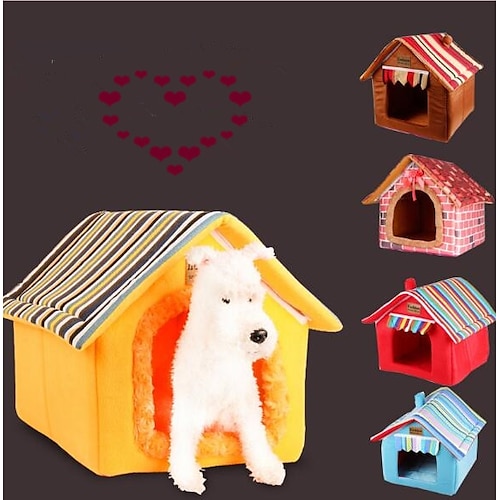 

Cat Dog Bed Tent Cave Bed Pet House Stripes Solid Colored Portable Warm Foldable Soft Fabric for Large Medium Small Dogs and Cats
