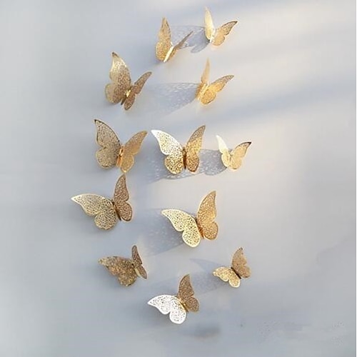 

3D Gold Butterfly Wall Decor Party Decorations Cake Decorations Removable Stickers Wall Decor Room Mural Metallic Kids Bedroom Nursery Classroom Wedding Decor Birthday Decor Paper Butterflies