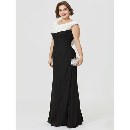 

Sheath / Column Mother of the Bride Dress Classic & Timeless Elegant & Luxurious Color Block Cowl Neck Floor Length Chiffon Sleeveless with Ruched Beading 2022
