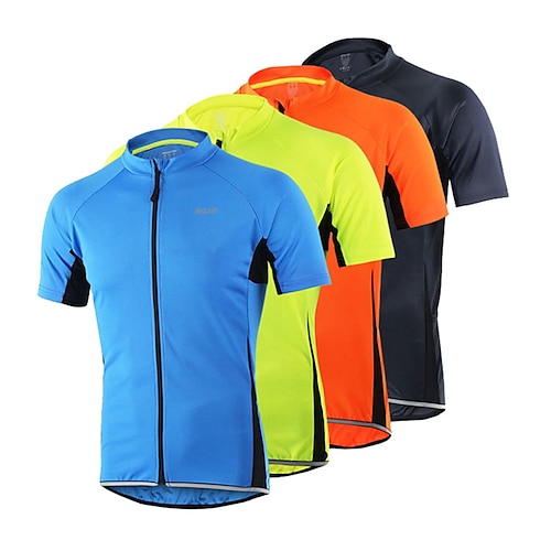 

Arsuxeo Men's Cycling Jersey Short Sleeve Bike Jersey Top with 3 Rear Pockets Mountain Bike MTB Road Bike Cycling Breathable Anatomic Design Quick Dry Front Zipper Light Yellow Dark Gray Orange