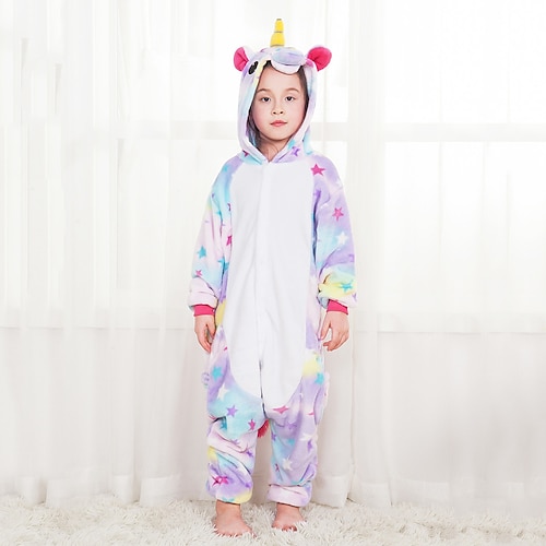 Kid's Kigurumi Pajamas Unicorn Flying Horse Pony Print Onesie Pajamas Funny Costume Flannel Fabric Cosplay For Boys and Girls Christmas Animal Sleepwear Cartoon