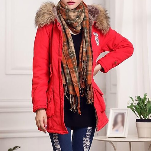 

Women's Parka Daily Regular Coat Jacket Long Sleeve Solid Colored Blue Yellow Blushing Pink / Plus Size / Plus Size / Cotton