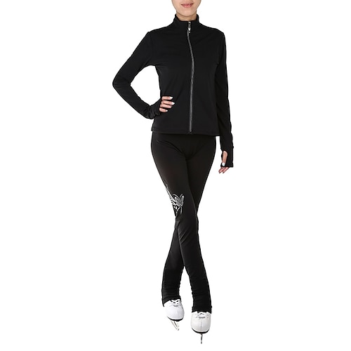 

Figure Skating Jacket with Pants Women's Girls' Ice Skating Pants / Trousers Tracksuit Leggings Black Spandex Inelastic Training Competition Skating Wear Solid Colored Long Sleeve Ice Skating Figure