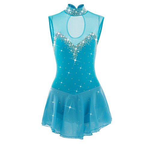 

Figure Skating Dress Women's Girls' Ice Skating Dress Outfits LightBlue Spandex Elastane Athletic Competition Skating Wear Handmade Jeweled Rhinestone Sleeveless Skating