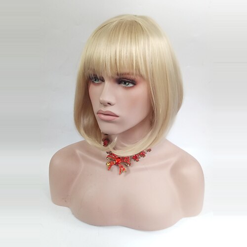 

Blonde Bob Wig Synthetic Wig Straight Straight Bob With Bangs Wig Medium Length Blonde Synthetic Hair Women's Blonde