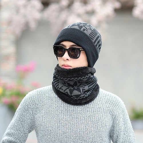 

Men's Hat Floppy Hat Black Navy Blue Weekend Knitted Print