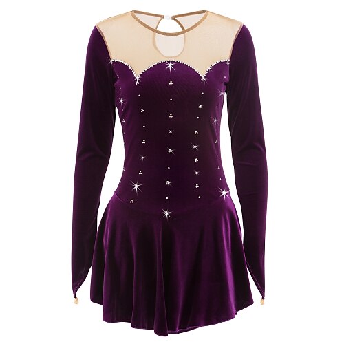 

Figure Skating Dress Women's Girls' Ice Skating Dress Outfits Purple Velvet Competition Skating Wear Handmade Classic Long Sleeve Ice Skating Figure Skating / Rhinestone