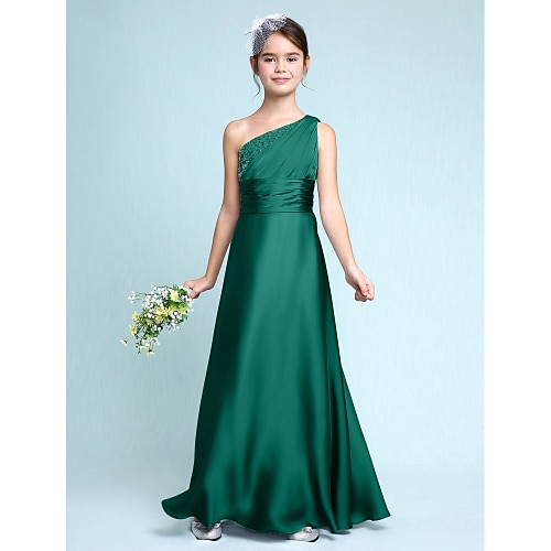 

Sheath / Column Floor Length One Shoulder Junior Bridesmaid Dresses&Gowns With Side Draping Wedding Party Dresses 4-16 Year