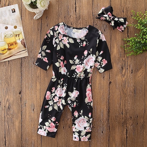 

Baby Girls' Bodysuit Simple Active Going out Casual / Daily Cotton Black Floral Polka Dot Long Sleeve / Toddler / Cute / Fall