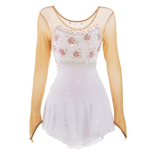 

Figure Skating Dress Women's Girls' Ice Skating Dress Outfits White / White Elastane High Elasticity Sport Sports Performance Skating Wear Handmade Floral Long Sleeve Ice Skating Figure Skating